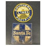 Southern Pacific and Santa Fe Railroad tags