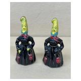 Porcelain corn, head, salt, and pepper shakers