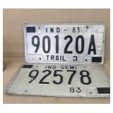 1983 Indiana license plate plates
