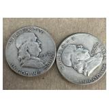 (2) Franklin Silver 1/2 Dollars