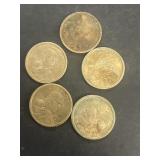 (5) Sacajawea dollar coins