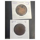 1850 large coin does have a hole in it and 1856