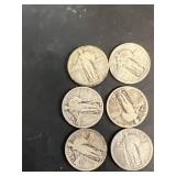 (6) silver walking liberty quarters