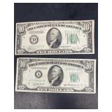 (2) early $10 bills 1934 and 1950