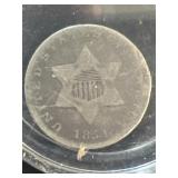 1851 silver three cent coin