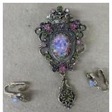 Costume jewelry, brooch, and earrings