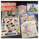 Vintage handkerchiefs, old mother, goose clown,