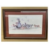 Framed print, signed tutor of girl feeding