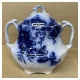 Flow blue, England, sugar dish