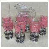 Mid-century water, pitcher, and glasses