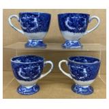 (4) early flow blue tea cups