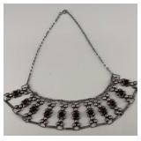 Red Stone Bib Necklace (sterling?)