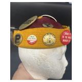 Vintage Purdue beanie hat with several pin bags