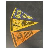 Illinois, Michigan, Ohio vintage pennants