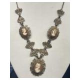 Cameo necklace, silver marked 800