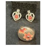 Pink heart shaped earrings and ring