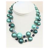 Antique green beaded necklace with earrings