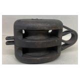 Antique wooden barn pulley