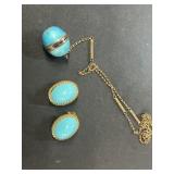 Turquoise earrings, and pendant necklace