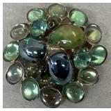Green stone, antique brooch