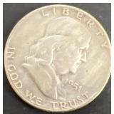 1951 silver Franklin half dollar