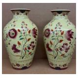 Pair Vintage Asian Ceramic Vases, yellow, green an