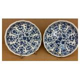 Pair Japanese, blue and white porcelain plates