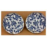 Pair hand-painted, Japanese, blue and white