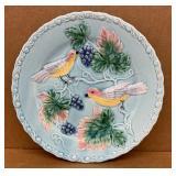 Majolica plate with molded birds and grapes, Made