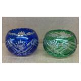 Fifth Avenue Crystal votive holders, one cobalt