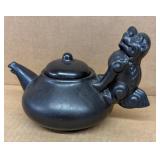 Foo Dog handle, black ceramic teapot by Bombay