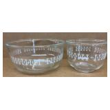 (2) Vintage Pyrex, glass mixing bowls with etched