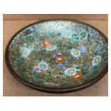 Vintage Japanese porcelain dish with pewter rim,