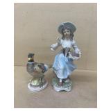 Girl with basket figurine, and pheasant salt