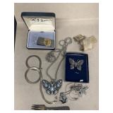 Butterfly necklace, brooch, costume, jewelry lot