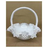 Milk, glass, hobnail, ruffle basket
