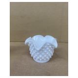 Milk glass hobnail ruffled bowl