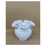Fenton Milk, glass Hobnail ruffled vase