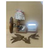 Wall sconces, mirrors, birds, decorative