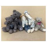 Plush bears and rabbits