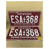 Arizona matched pair license plates
