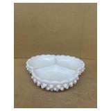 Milk glass hobnail divided dish