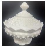 Milk, glass, hobnail, candy dish