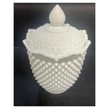 Milk, glass hobnail cookie jar