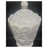 Milk, glass cookie jar, grape pattern