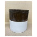 Brown white stoneware crocK