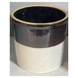 Brown and white stoneware crocK