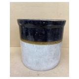 Brown and white stoneware crock