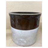 Brown and white stoneware crocK