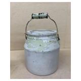 Stoneware crock with wire handle and lid